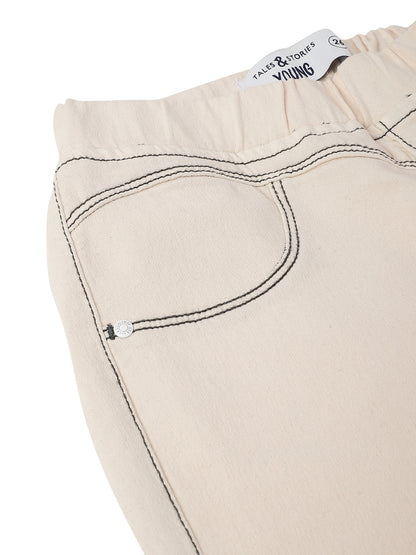 Womens Off White Lycra Washed Skinny Fit Jegging