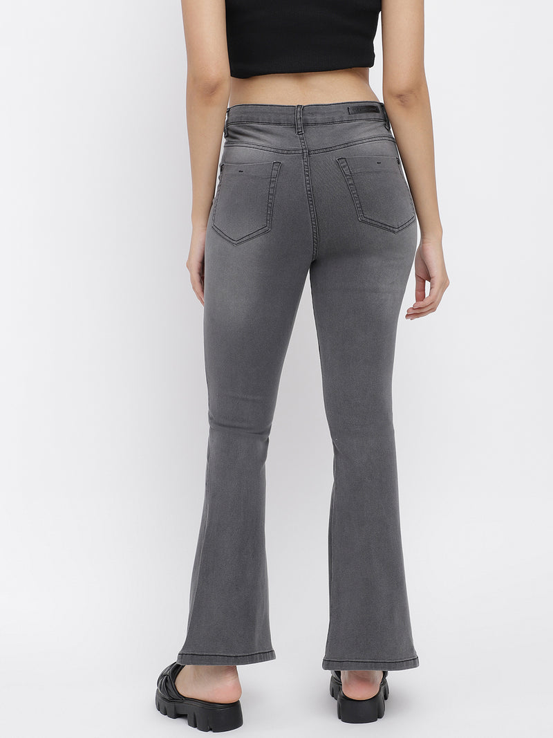 Women Grey Flared Lycra Washed Jeans