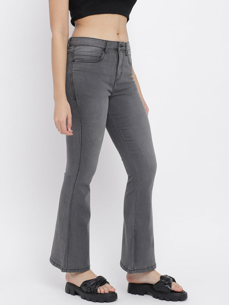 Women Grey Flared Lycra Washed Jeans