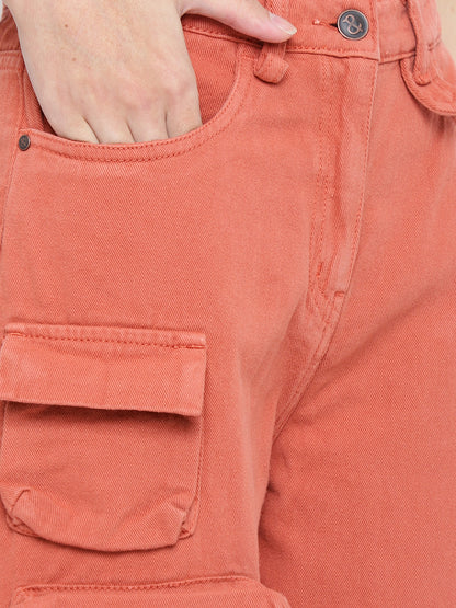 Womens Rust Flared Solid Cargo Trouser