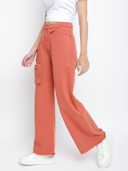 Womens Rust Flared Solid Cargo Trouser