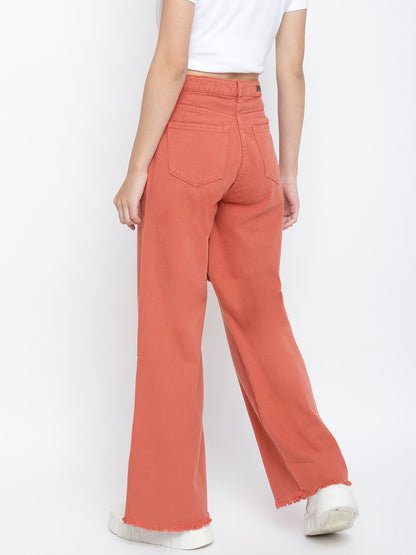 Womens Rust Flared Solid Cargo Trouser
