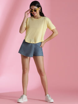 Women Blue Poly cotton Skort