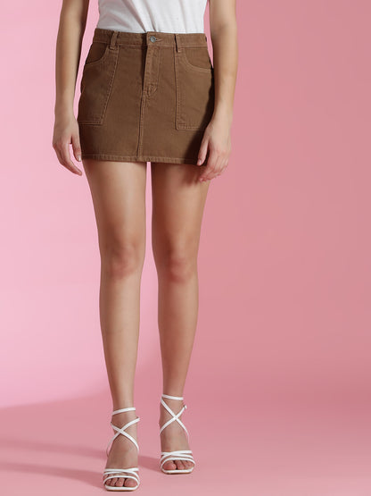 Women's Brown Cotton Washed Skirts