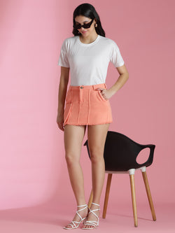 Women Peach Denim Cotton Skirt