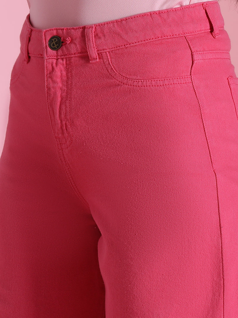 WomensDark Pink Washed Cotton Casual Shorts