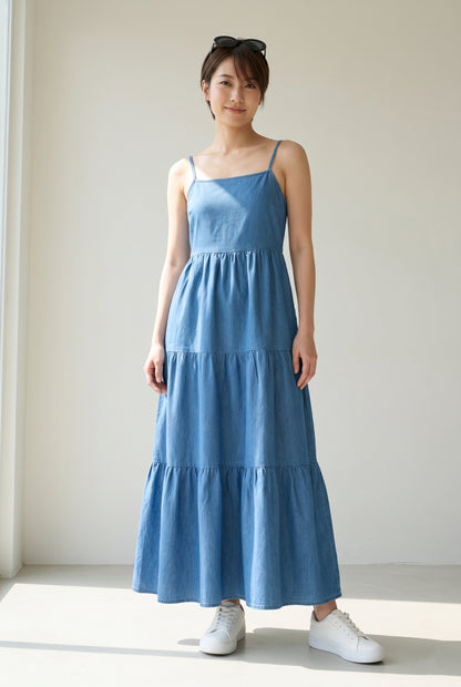 Women's Blue Denim Maxi Dress