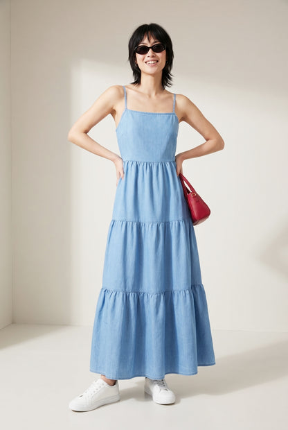 Women's Light Blue Denim Maxi Dress