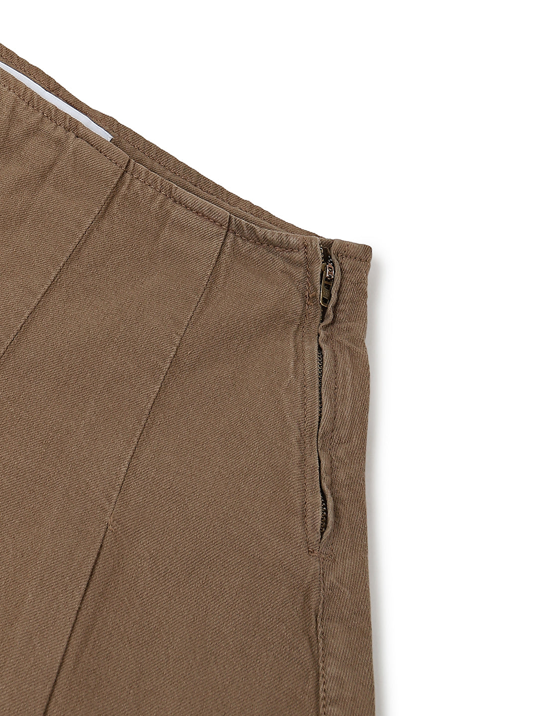 Womens Brown Cotton Thigh-Length Mini Skirt