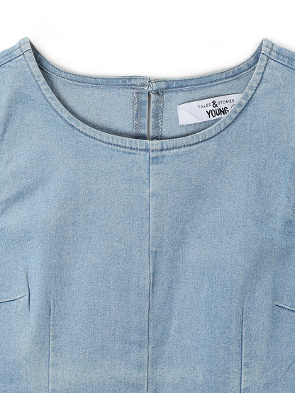 Womens Light Blue Denim Sleeveless Dress
