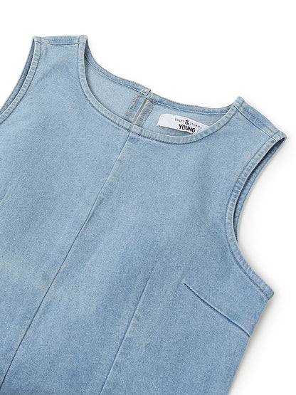 Womens Light Blue Denim Sleeveless Dress