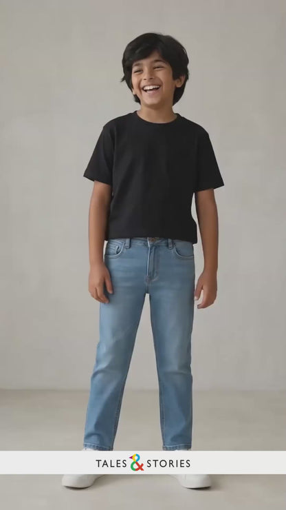 Boys Light Blue Whiskered Denim Slim Fit Jeans