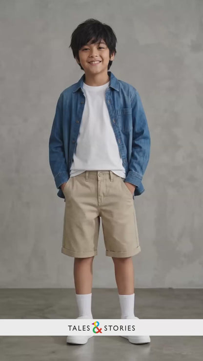 Boys Cotton Twill Khaki Bermuda Shorts