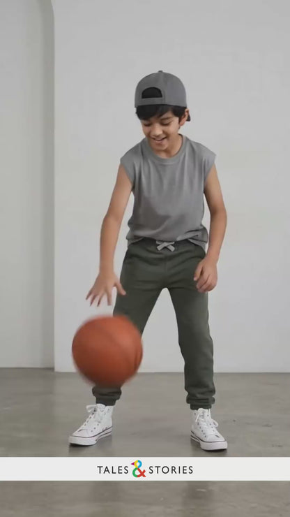 Boys Cotton Dark Olive Joggers