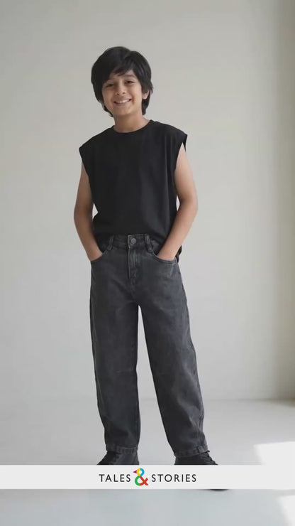 Boys Dark Grey Barrel Fit Denim Jeans