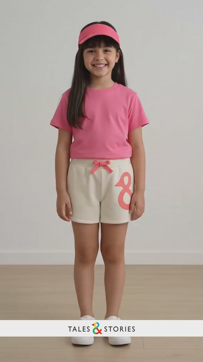 Girls White Cotton Regular Fit Print Shorts