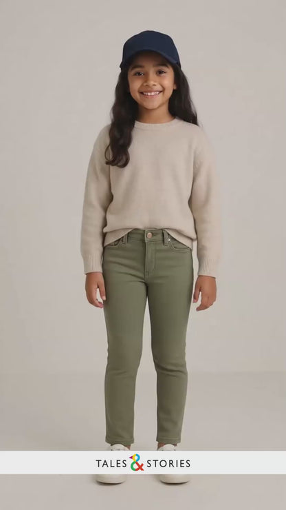 Girls Denim Slim Fit Olive Jeans