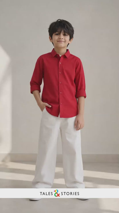 Boys Red Solid Shirt