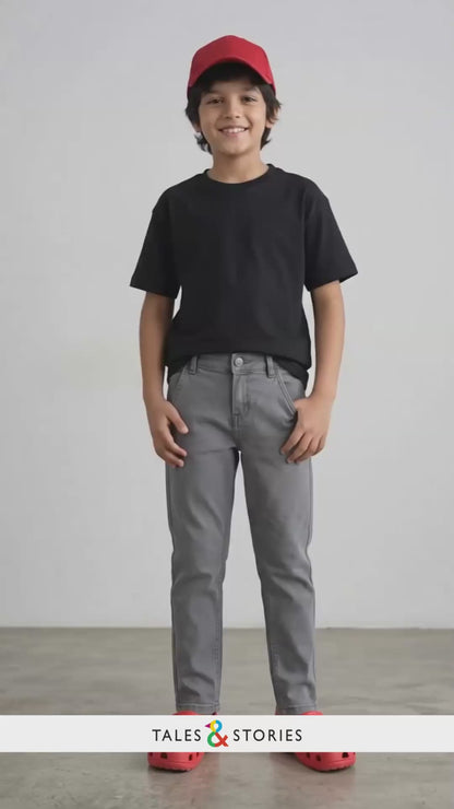 Boys Grey Slim Fit Cotton Solid Trouser
