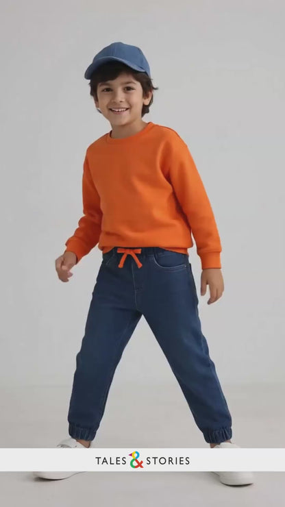 Boys Dark Blue Washed Lycra Joggers