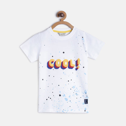 Boys Regular Fit Embroidered White Cotton T-shirt