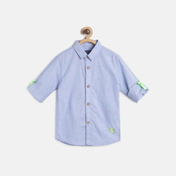 Boys Regular Fit Printed Sky Blue Cotton Shirt 