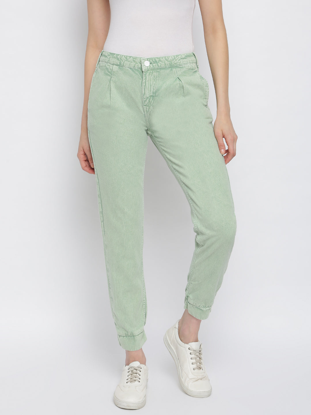Women Green Cotton Trouser