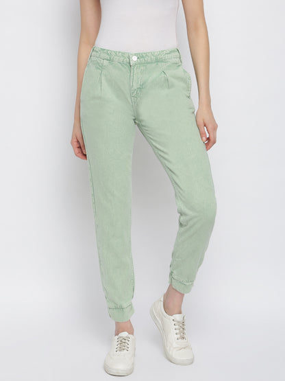 Women Green Cotton Trouser