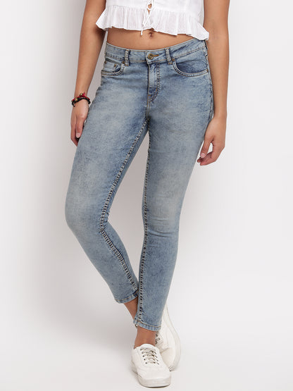 Women Mid Blue Mid Waist Skinny Fit Denim Jeans