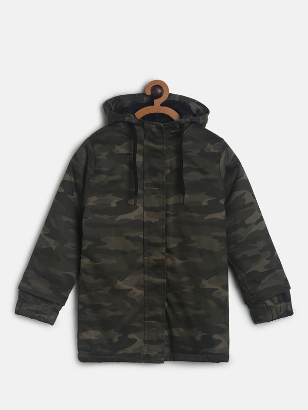 Girls/Boys Olive Printed Puffer Jacket