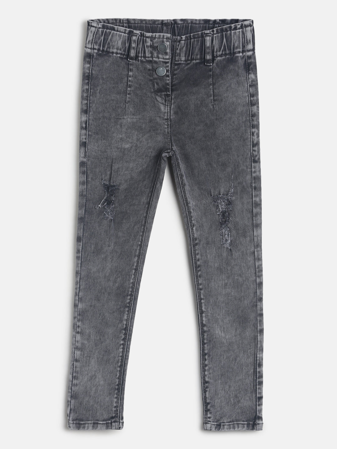 Girls Slim Fit Grey Denim Joggers