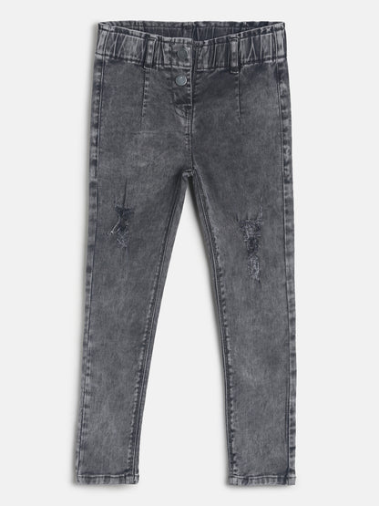 Girls Slim Fit Grey Denim Joggers