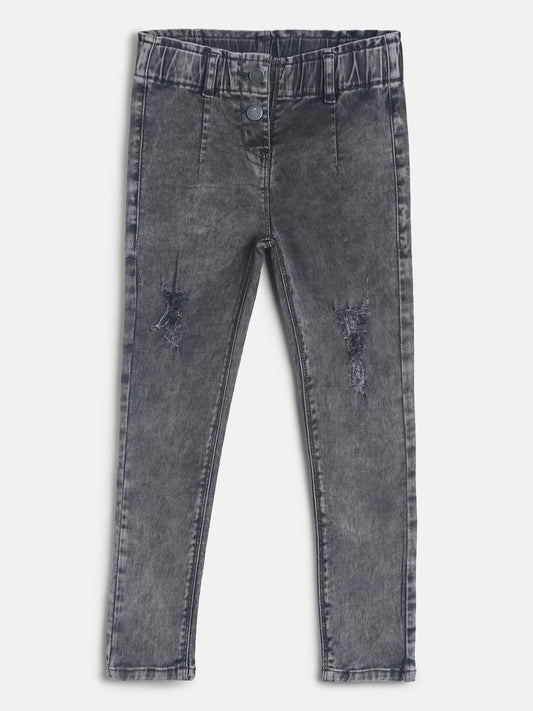 Girls Slim Fit Grey Denim Joggers