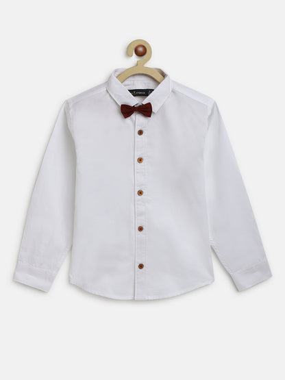 Boys White Cotton Shirt with Bow