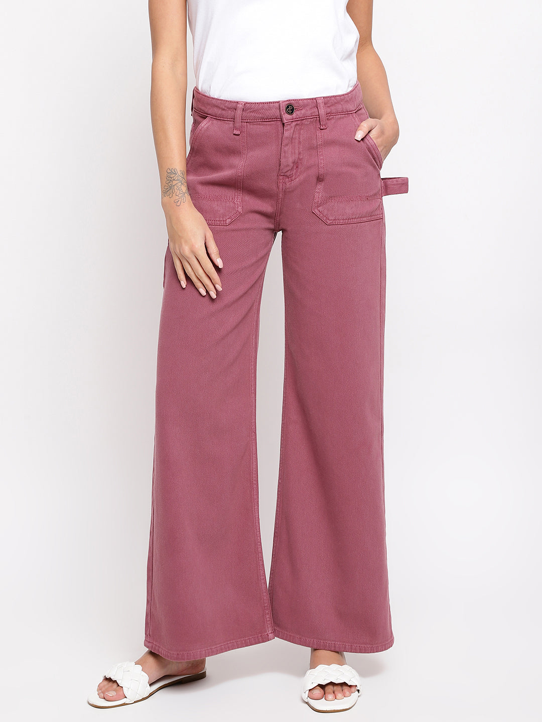 Women Light Plum Flared Jeans