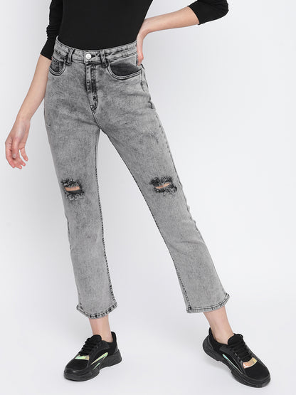 Women Slim Fit Grey Distressed Denim Jeans