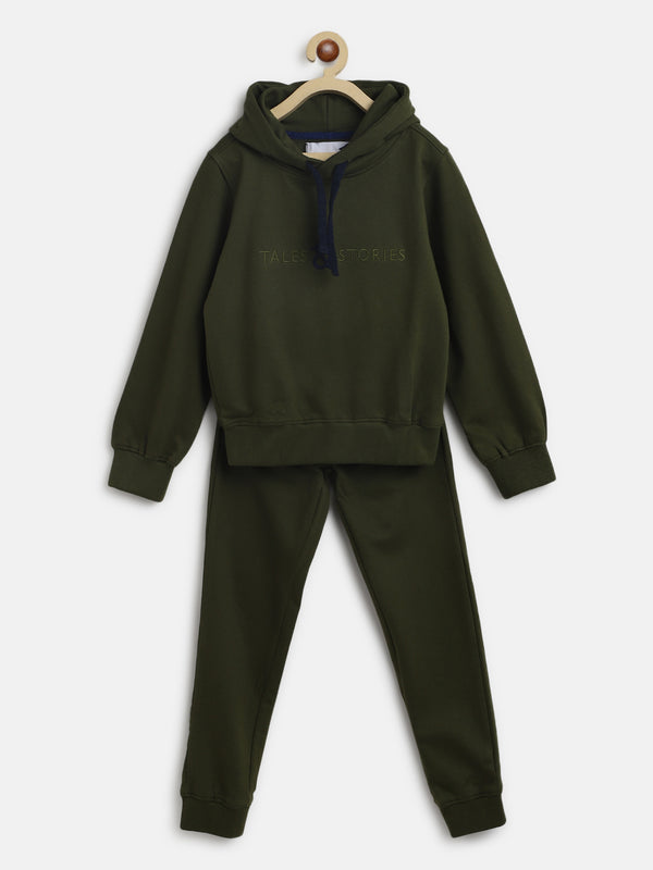 Boys and Girls Olive Solid Night suit