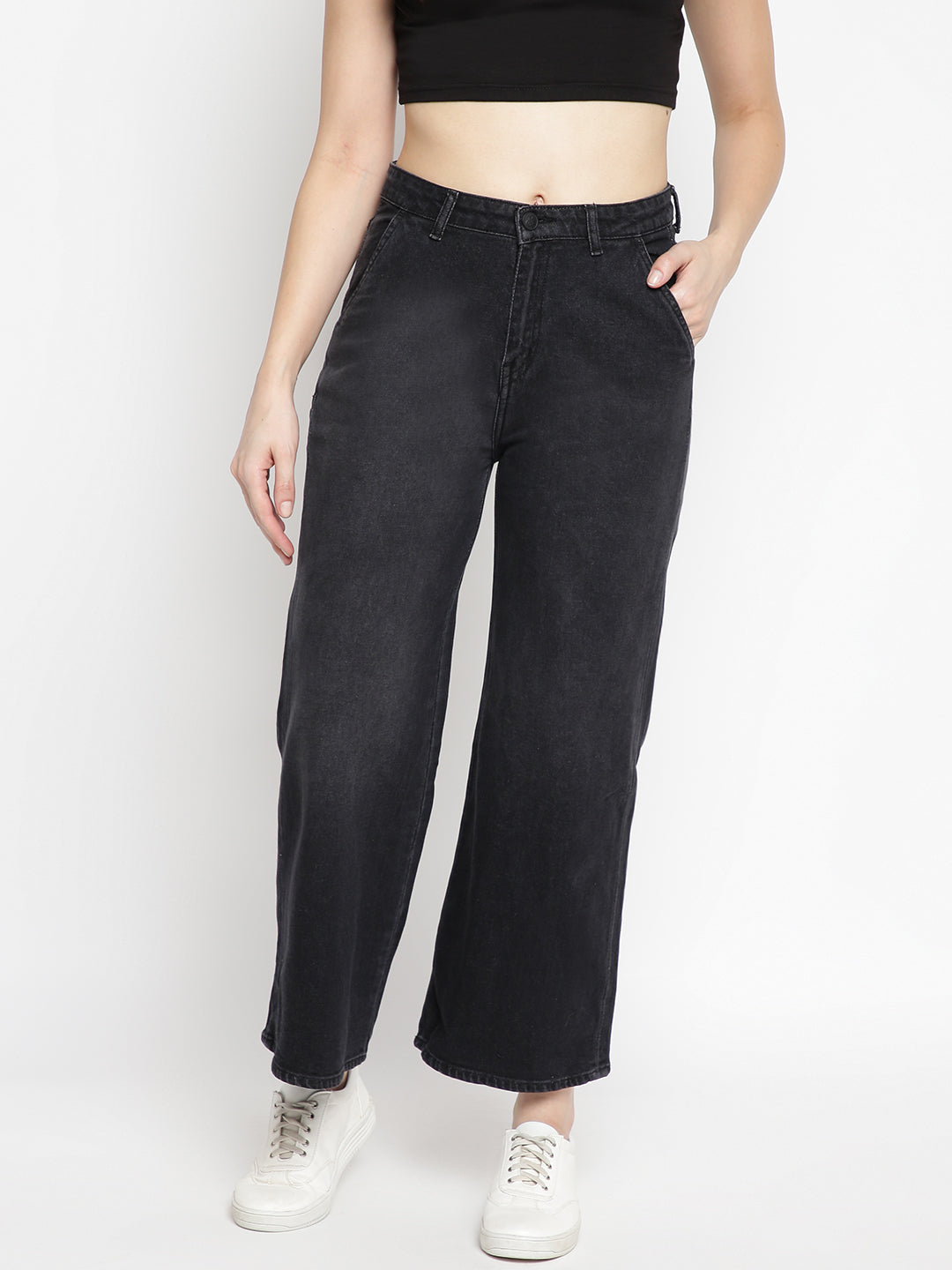 Women Black Flared Casual Denim Jeans