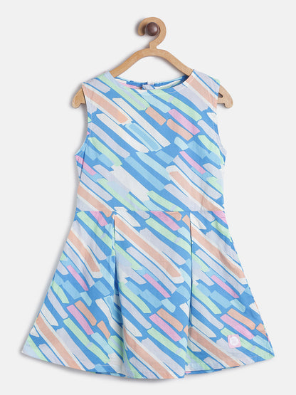 Girls Multi Color Round Neck Cotton Dress