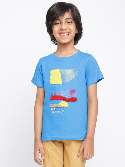 Boys Blue Printed Cotton T-shirt
