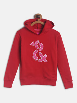 Girls Printed Red Sweatshirt