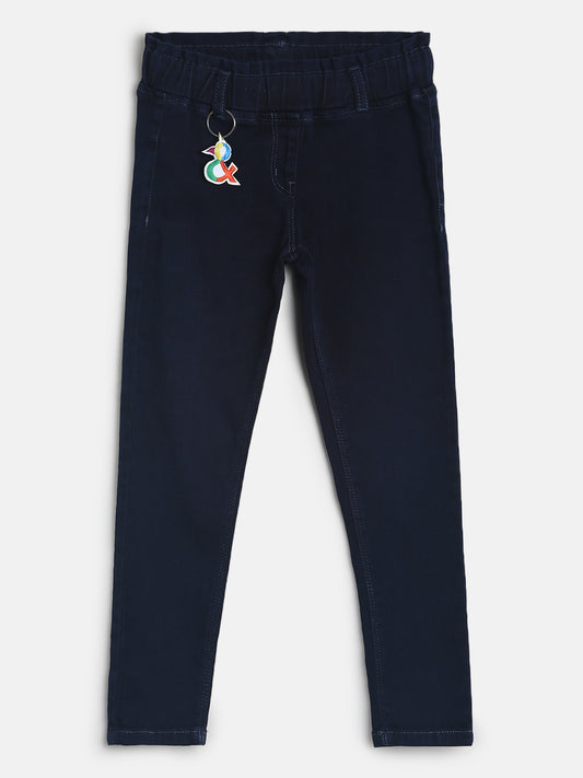 Girls Dark Blue Denim Joggers
