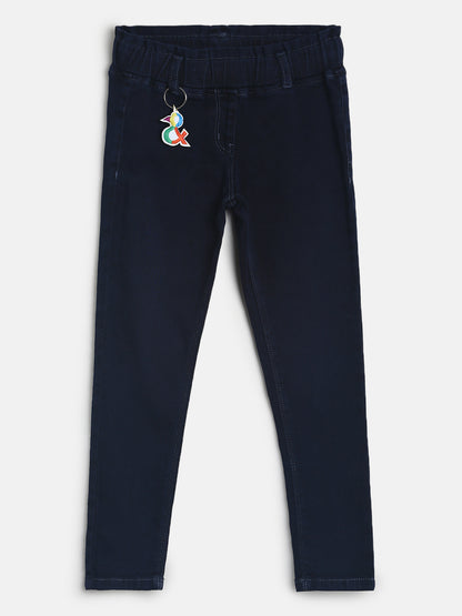 Girls Dark Blue Denim Joggers