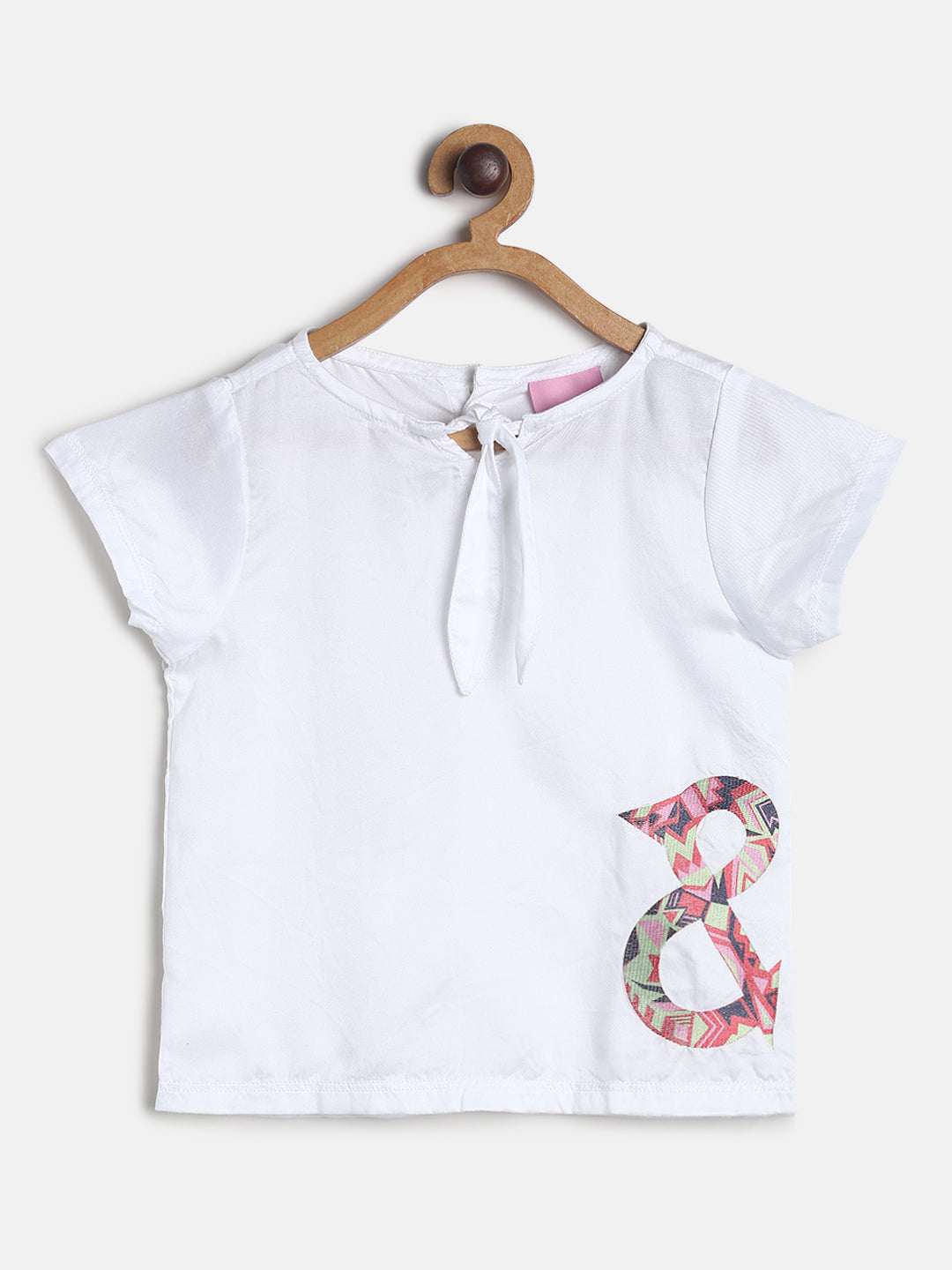 Girls Cotton White Printed Top 