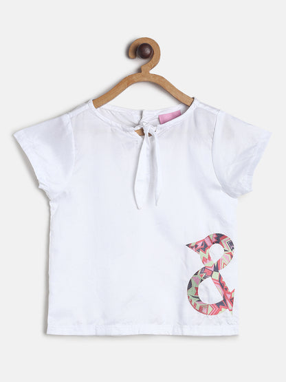 Girls Cotton White Printed Top 