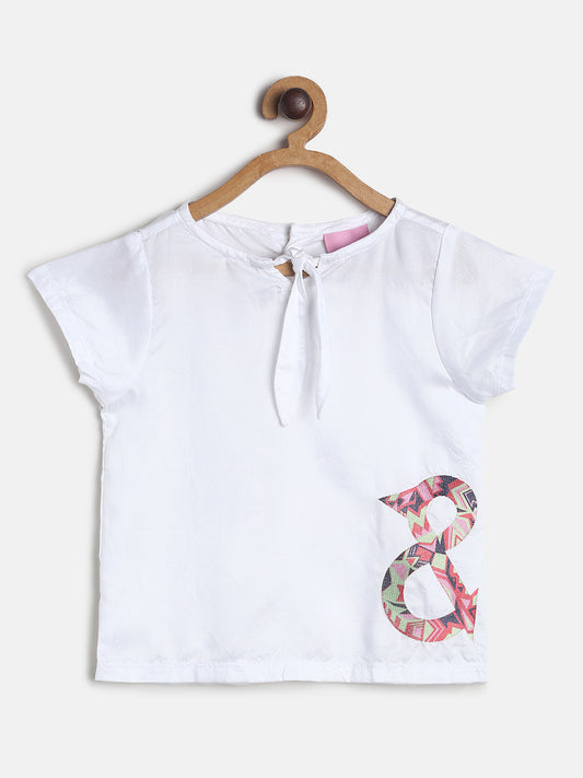 Girls Cotton White Printed Top 