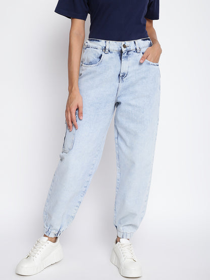 Women Light Blue Denim Joggers
