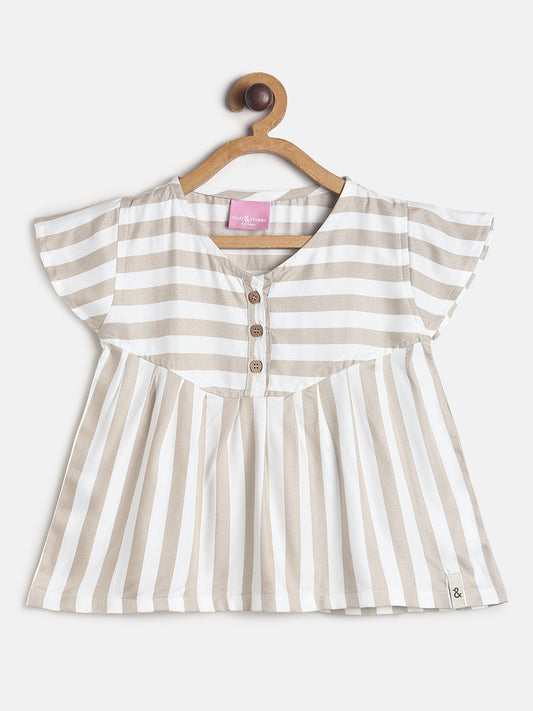 Girls Beige Stripes Top