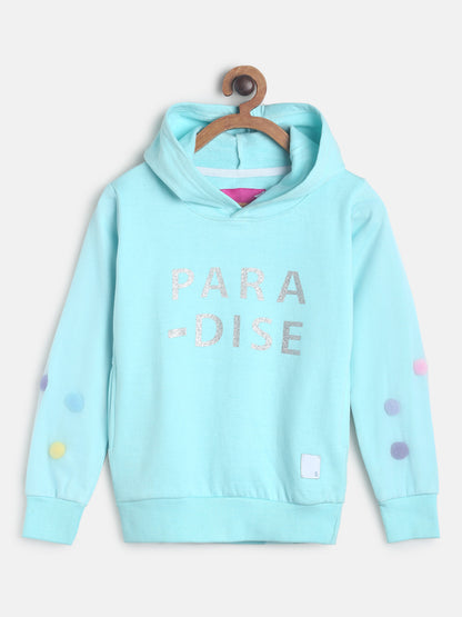 Girls Light Sky Printed Sweatshirt With Hood