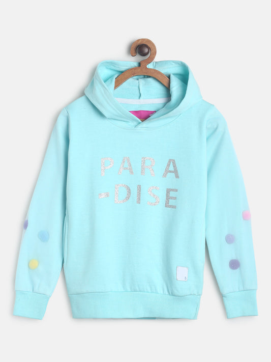 Girls Light Sky Printed Sweatshirt With Hood